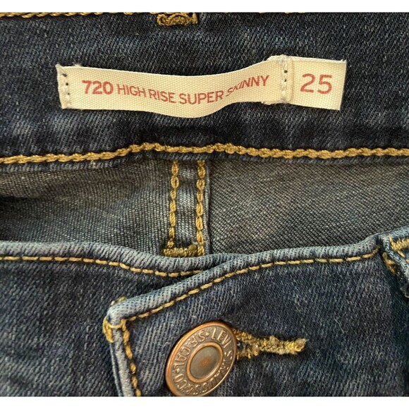 Levi's Levis 720 High Rise Super Skinny Leg Stretch Jeans Size 25 25x30 Raw Hem - Picture 9 of 14